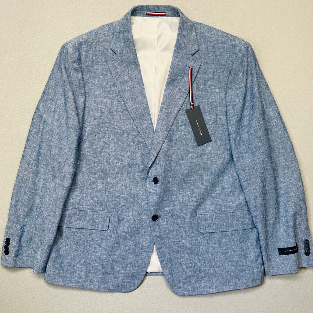 Tommy Hilfiger Men's Modern-Fit 100% Linen Sport Coat Navy 46S $295